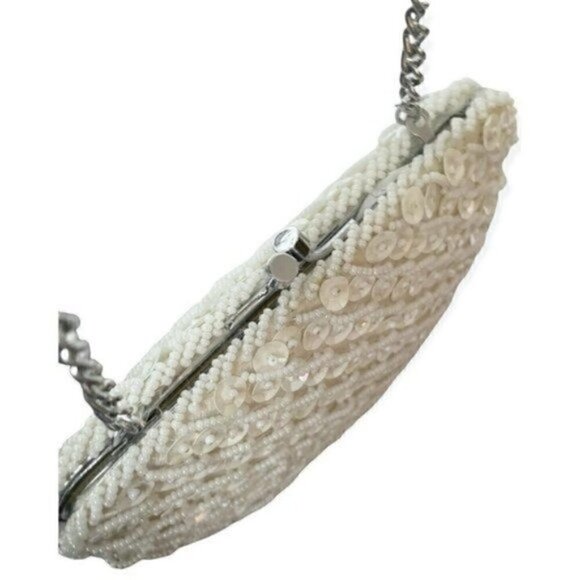 60s Vintage Sequined Off White Clutch Purse Hand Made In Hong Kong - Picture 4 of 6